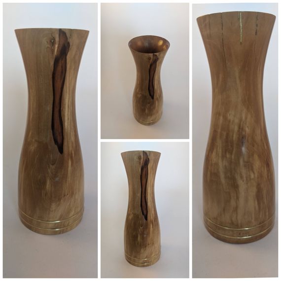 Small vase from cherry with brass inlay