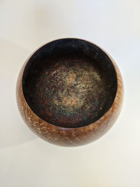 Spalted chestnut bowl with chemically patinated silver gilding