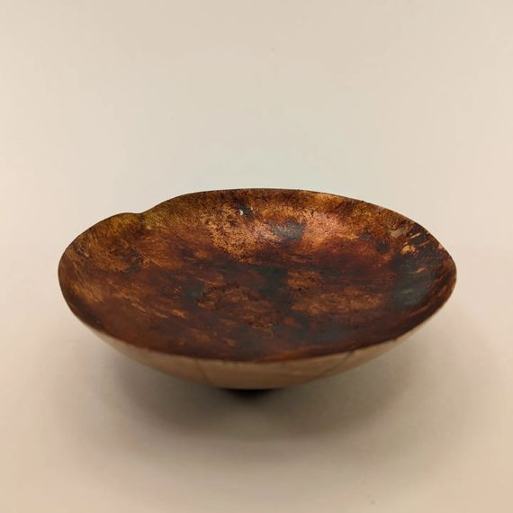 Birch bowl with chemically patinated leaf silver