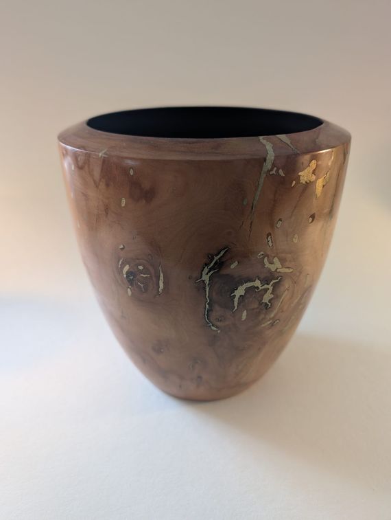 Apple wood bowl with brass inlay and chalk paint on inside