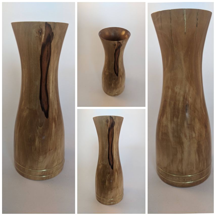 Small vase from cherry with brass inlay